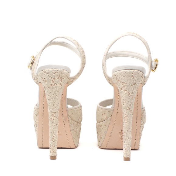 NEW Alice + Olivia Lena Allover Lace Open Toe Ankle Strap Platform High Heels - Picture 3 of 4
